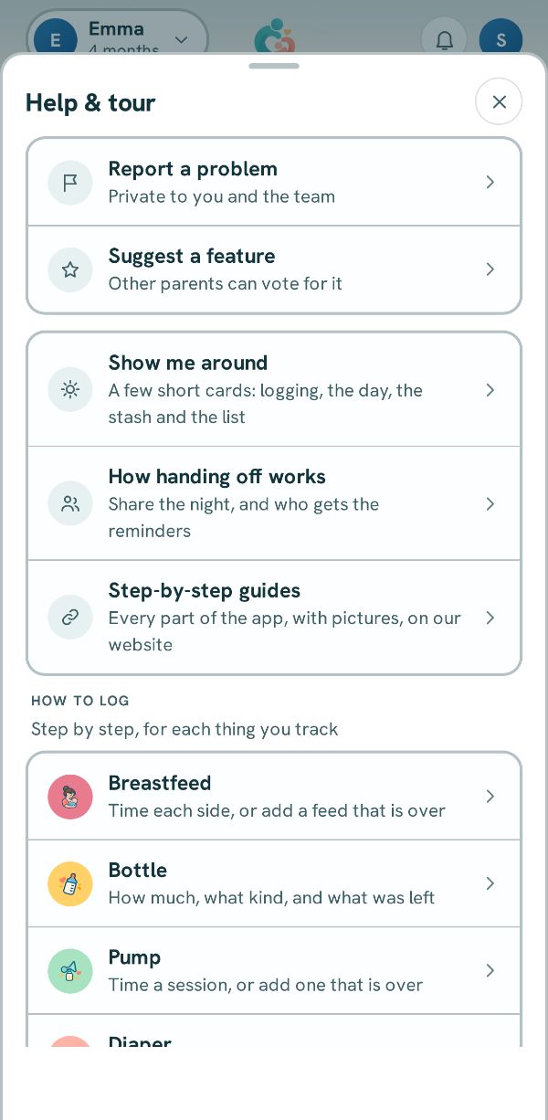 Help & tour, with Step-by-step guides