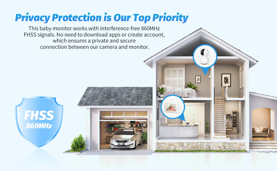 Baby Monitor Camera Audio 5 Inch Screen 28 Hours Battery Video Camera Night Vision 2-Way Talk Lullabies Baby Nanny Security Cam
