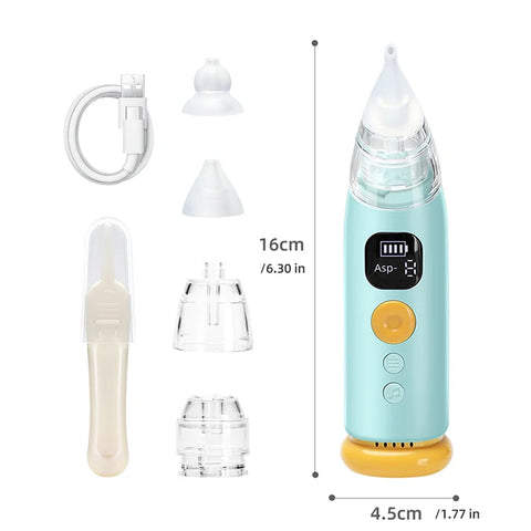 Electric Baby Nose Vacuum Cleaner – Adjustable Nasal Aspirator for Infants & Toddlers, Rechargeable with HD Display, Music & Lights, 3 Silicone Nozzles & Suction Levels