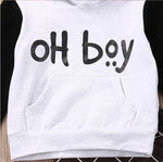 Pudcoco 2pcs Toddler Baby Boy Clothes Set – "OH BOY" Print Hoodie & Plaid Pants – Casual Unisex Outfits for 0-6 Months