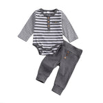 lioraitiin 2-Piece Baby Casual Outfit – Long Sleeve Striped Romper & Loose Trousers for Boys and Girls