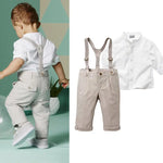 Bobora Baby Boy Toddler 2-Piece Set – Formal Shirt & Bib Pants for Wedding, Party & Daily Wear (Spring/Autumn)