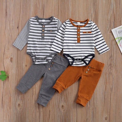 lioraitiin 2-Piece Baby Casual Outfit – Long Sleeve Striped Romper & Loose Trousers for Boys and Girls