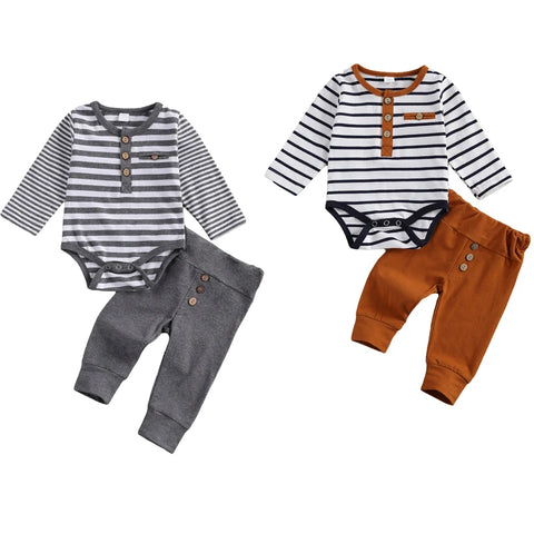 lioraitiin 2-Piece Baby Casual Outfit – Long Sleeve Striped Romper & Loose Trousers for Boys and Girls