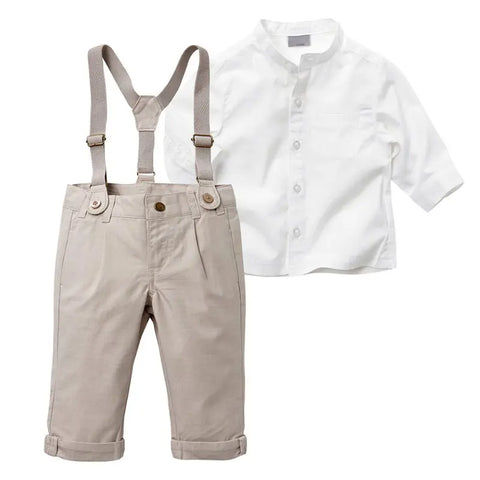 Bobora Baby Boy Toddler 2-Piece Set – Formal Shirt & Bib Pants for Wedding, Party & Daily Wear (Spring/Autumn)