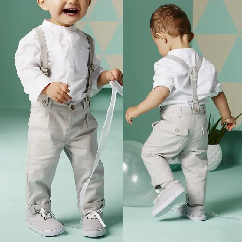 Bobora Baby Boy Toddler 2-Piece Set – Formal Shirt & Bib Pants for Wedding, Party & Daily Wear (Spring/Autumn)