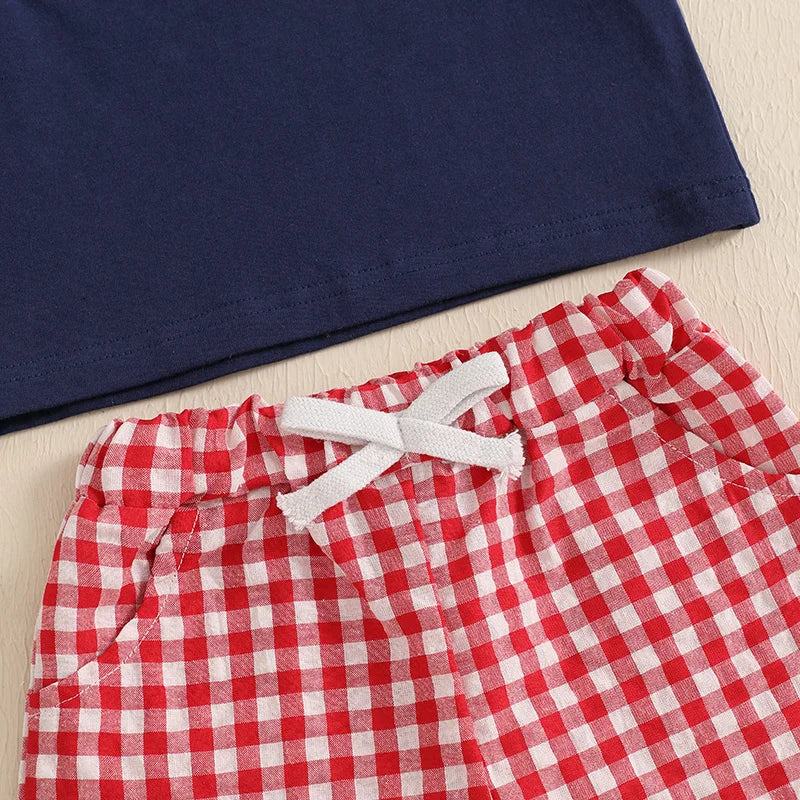 Lioraitiin Toddler Baby Boy 4th of July Outfit – Short Sleeve Truck & Flag Embroidery T-Shirt with Matching Shorts Set