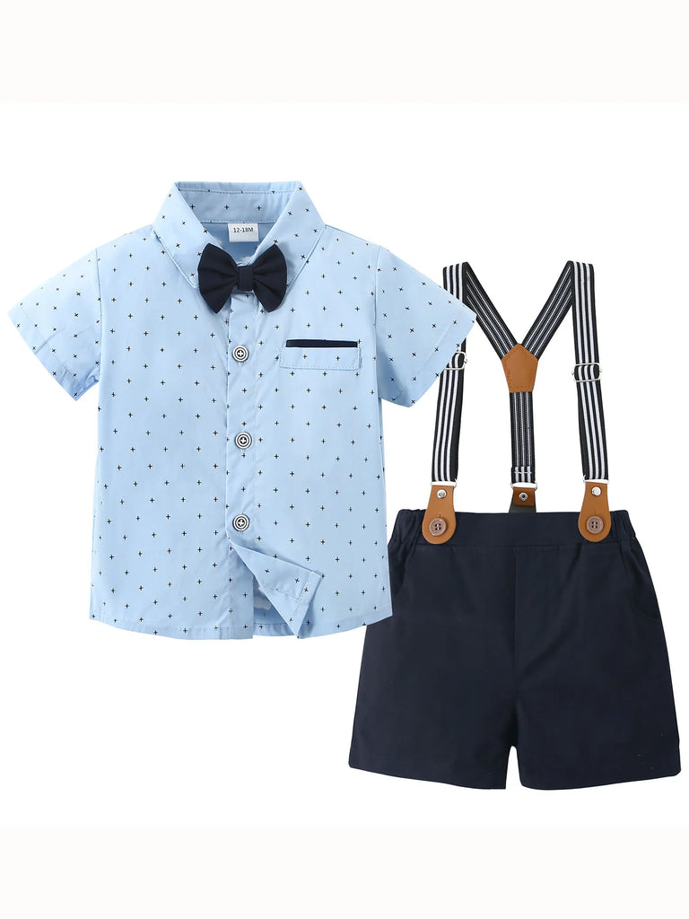 Toddler Baby Boy Clothes 1–5T – Gentleman Suit Set with Short Sleeve Shirt, Bowtie & Suspender Pants – Formal Toddler Dress Outfit for Boys