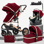 Luxury 3-in-1 Baby Stroller Travel System – Foldable Aluminum Frame with Reversible Seat, Portable Bassinet & Carrier | 0–36 Months
