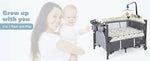 Pack and Play, 5 in 1 Baby Bedside Sleeper with Bassinet, Diaper Changer, Mattress, Carry Bag, Music Box Hanging Toys (Bear)