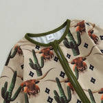 Lioraitiin Infant Baby Boys Jumpsuit – Long Sleeve Cow/Horse Print Zipped Romper for Autumn (0-12M)