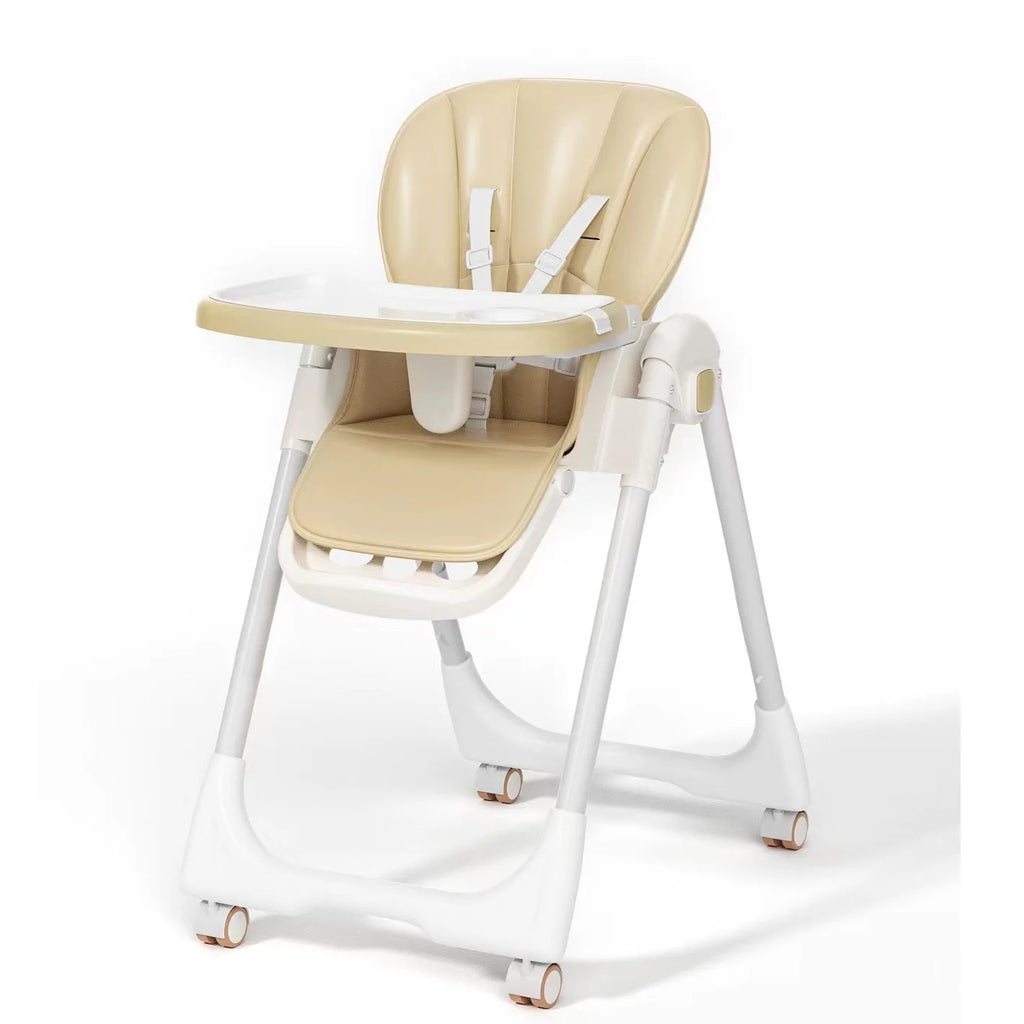 Sejoy Adjustable Baby High Chair with 5-Point Harness 3-Tier Tray & Wheels CE/CPC Certified Children's Dining Chair