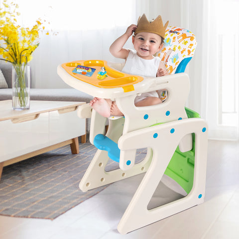 Sejoy 2-in-1 Foldable Baby High Chair with Table & Footrest – ASTM Certified Feeding Chair with Removable Double Tray, Adjustable Backrest & Washable Cushion
