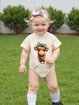 Baby Girl Highland Cow Romper – Soft Cotton Summer Bodysuit | Lioraitiin
