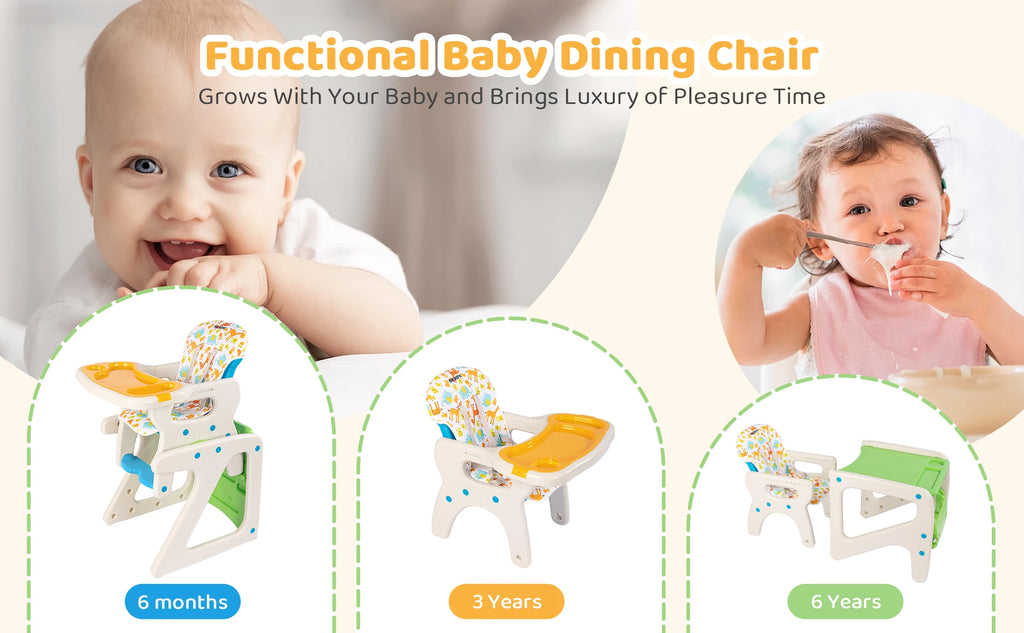 Sejoy 3-in-1 High Chair for Babies & Toddlers – Adjustable Backrest, Removable Tray & Washable Cushion – ASTM & CPC Certified Feeding Chair