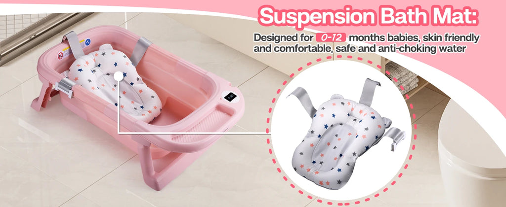 Baby Bathtub,Baby Bath Tub with Soft Cushion & Thermometer,Baby Bathtub Newborn to Toddler 0-36 Months,Portable Travel Baby Tub