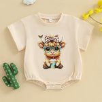 Baby Girl Highland Cow Romper – Soft Cotton Summer Bodysuit | Lioraitiin