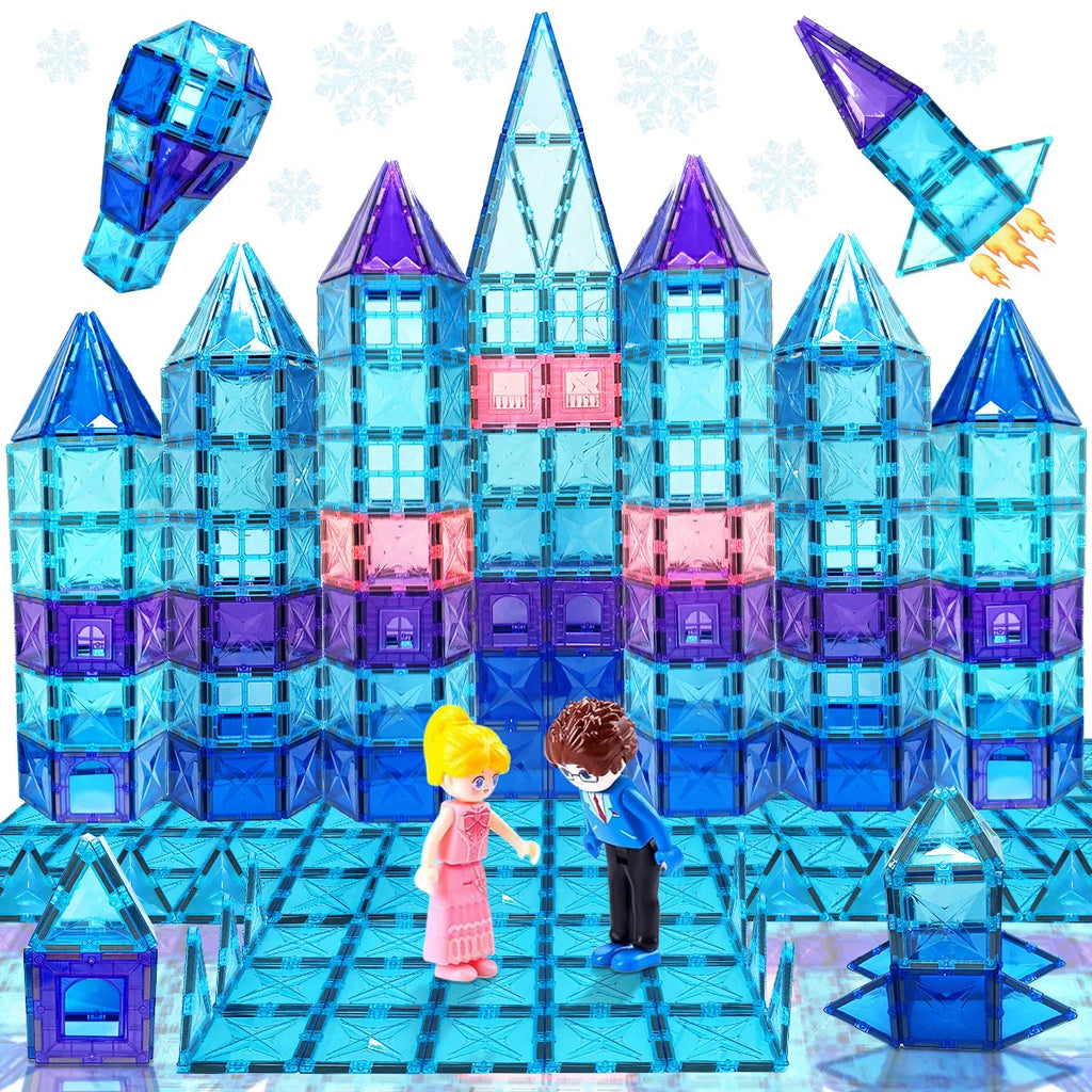 Frozen Princess Magnetic Tiles Castle Building Blocks – STEM Toys for Girls, Creative Birthday Gift, Magnetic Construction Set