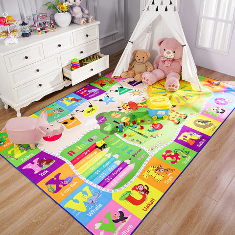 Large Dinosaur Play Mat for Kids – Soft Non-Slip Rug with Letters & Animal Print for Boys’ Bedroom or Playroom | Foldable, Washable, Early Learning Carpet