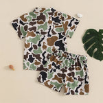 Infant Boy’s Summer Camo Print Short Sleeve Shirt & Shorts Set with Button-Down Collar – 2 Piece Outfit