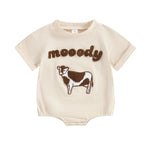 Lioraitiin 0–18M Baby Boy Girl Romper – Round Neck Cow Embroidery Short Sleeve Jumpsuit, Infant Summer Outfit