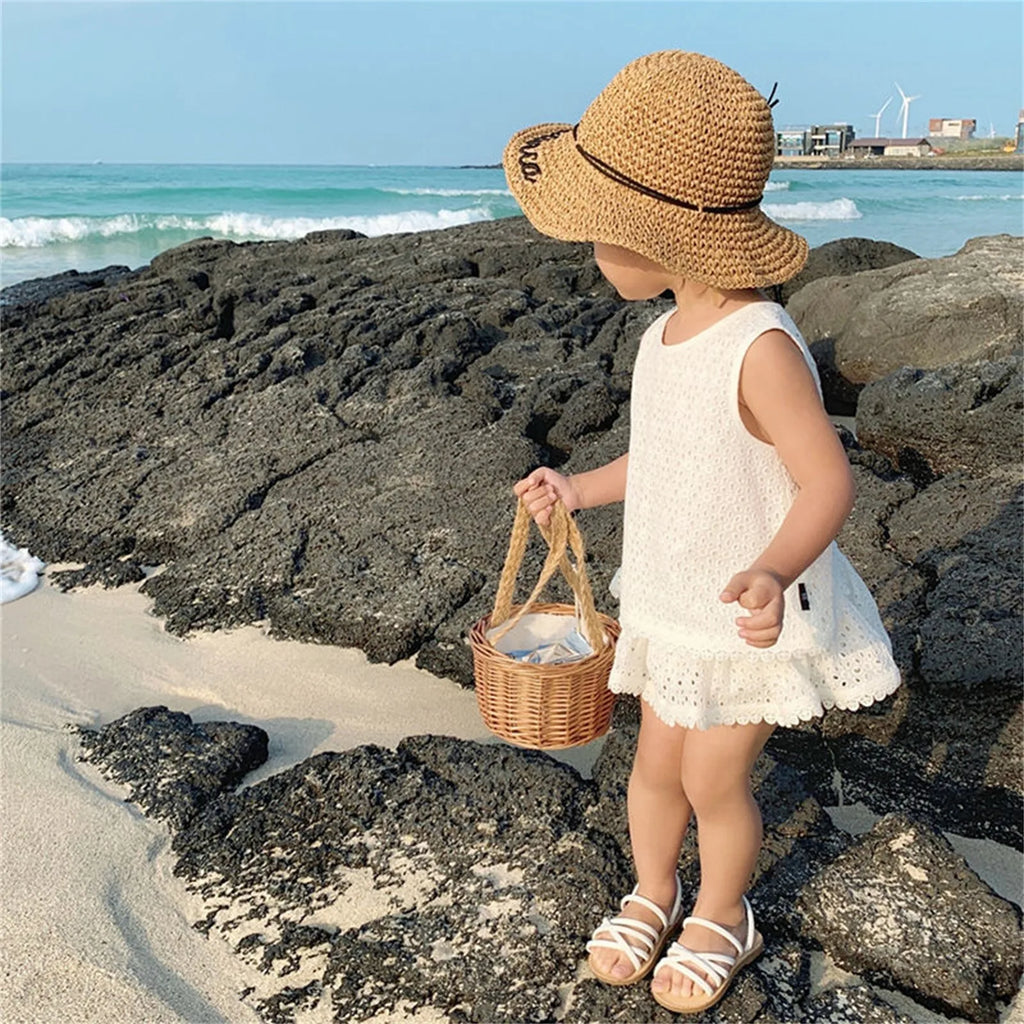 Girls 2025 Summer Clothing Set – Hollow Lace Sleeveless Top & Shorts 2-Piece Outfit for Toddlers – Stylish Cotton Backless Suit for Baby Girls (1–5T)
