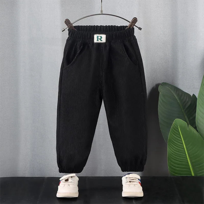 Children’s Velvet Pants – Thick Warm Baby Pants for Boys & Girls (1–3Y) – Spring & Autumn Solid Color Sports Trousers with Elastic Waist