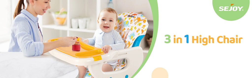 Sejoy 3-in-1 High Chair for Babies & Toddlers – Adjustable Backrest, Removable Tray & Washable Cushion – ASTM & CPC Certified Feeding Chair