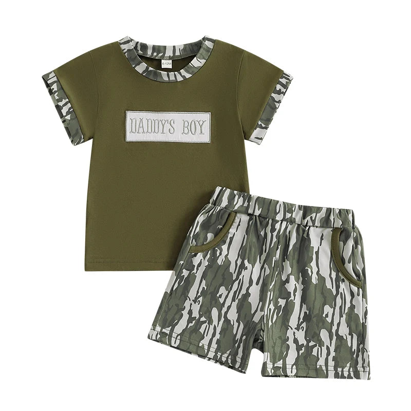 Infant Boy’s Summer Outfit Set – Embroidered T-Shirt & Elastic Waist Shorts, Stylish 2-Piece Toddler Clothing for Daily Wear