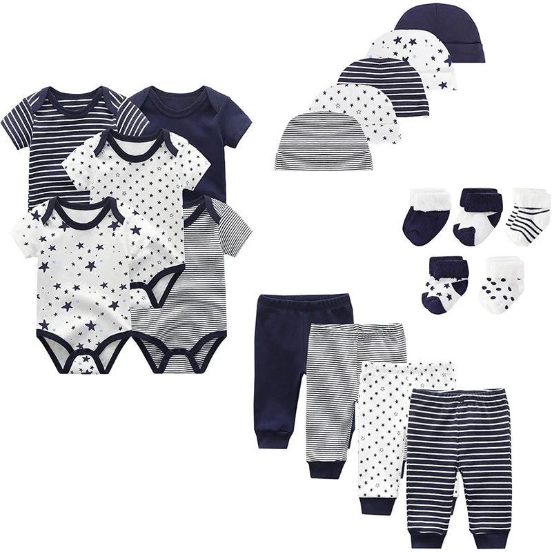 Unisex Newborn Baby Bodysuit Set – 19-Piece Cotton Bodysuits & Accessories for Boys & Girls