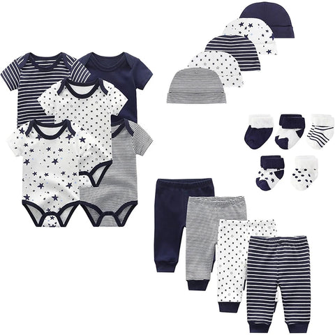 Unisex Newborn Baby Bodysuit Set – 19-Piece Cotton Bodysuits & Accessories for Boys & Girls