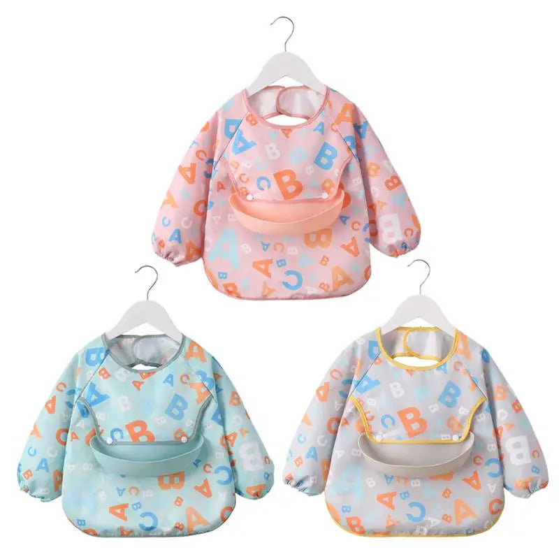 Toddler Long Sleeve Scarf Waterproof Art Smock Feeding Bib Apron Pocket Infant Boys Girls Burp Cloth Bandana Bibs supplies