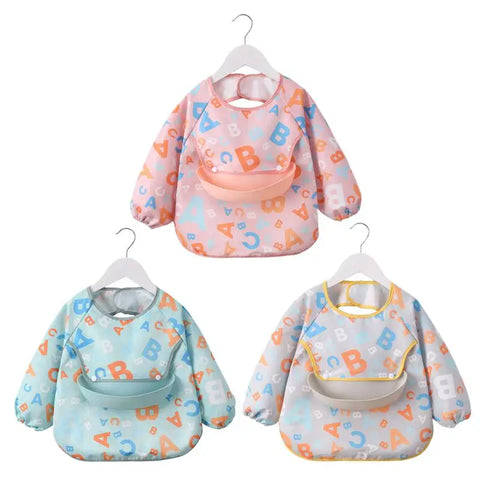 Toddler Long Sleeve Scarf Waterproof Art Smock Feeding Bib Apron Pocket Infant Boys Girls Burp Cloth Bandana Bibs supplies