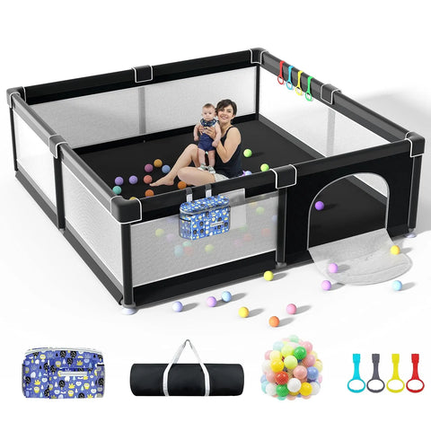 LUTIKIANG Play Yard for Babies and Toddlers with Mat – Extra Large Indoor & Outdoor Baby Fence, Kids Activity Center with Anti-Slip Suction, Zipper Gate & Ocean Balls