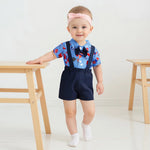 Toddler Boys 4th of July Outfit – Short Sleeve Bowtie Romper & Suspender Shorts Set – Independence Day Baby Clothes
