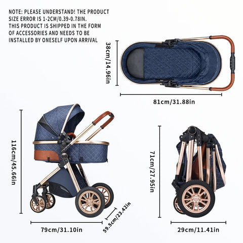 High Landscape Baby Stroller – Foldable 2-in-1 Travel Pram for Newborns & Toddlers (0–3 Years)