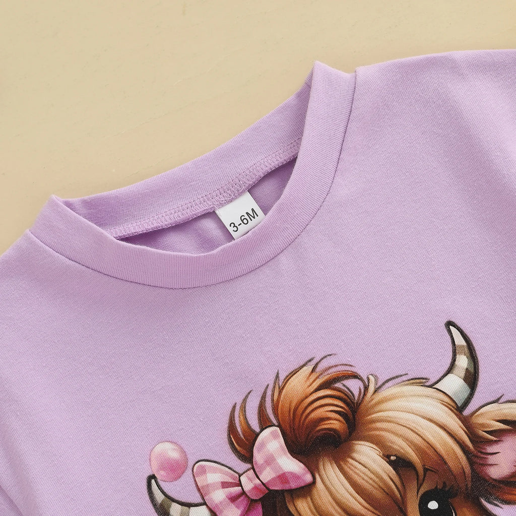 Baby Girl Highland Cow Romper – Soft Cotton Summer Bodysuit | Lioraitiin