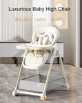 Luxury Adjustable Baby Feeding Chair – Assembly-Free High Chair with Removable Tray & Seat, EN & ASTM Certified – Metal Frame Booster Seat for Infants & Toddlers