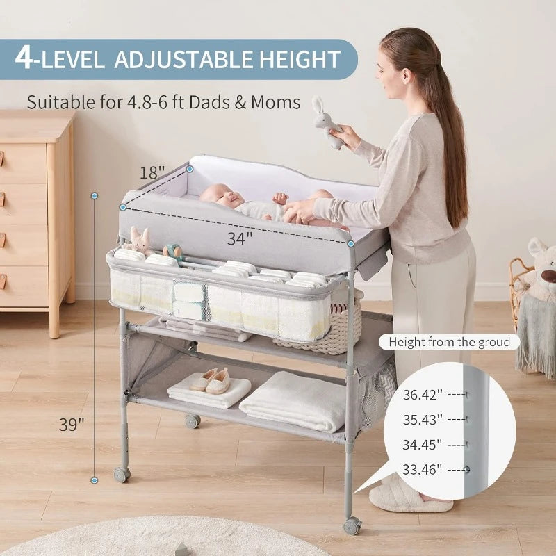 Portable Baby Changing Table Waterproof  Changing Table Pad Topper, Mobile Nursery Organizer for Newborn Essentials (Grey)
