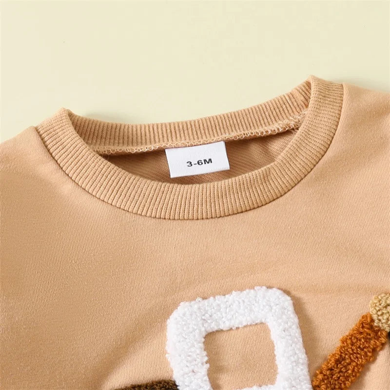 Lioraitiin Toddler Baby Boy 2-Piece Outfit – Car Embroidery Long Sleeve Pullover Sweatshirt & Elastic Waist Pants Set