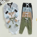 Citgeett Autumn Infant Baby Boy Outfit – Long Sleeve Striped Romper & Pants 2-Piece Fall Warm Clothes Set