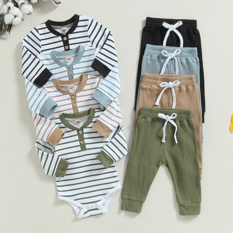 Citgeett Autumn Infant Baby Boy Outfit – Long Sleeve Striped Romper & Pants 2-Piece Fall Warm Clothes Set