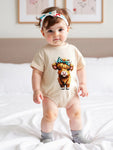 Baby Girl Highland Cow Romper – Soft Cotton Summer Bodysuit | Lioraitiin
