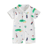 Infant Golf Romper – Unisex Baby Boy or Girl Summer Bodysuit with Half Button-Up, Lapel Neck & Short Sleeves