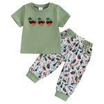 Lioraitiin Baby Boys Summer Outfit Set – Duck Embroidery Short Sleeve T-Shirt & Elastic Waist Pants (1-3 Years)