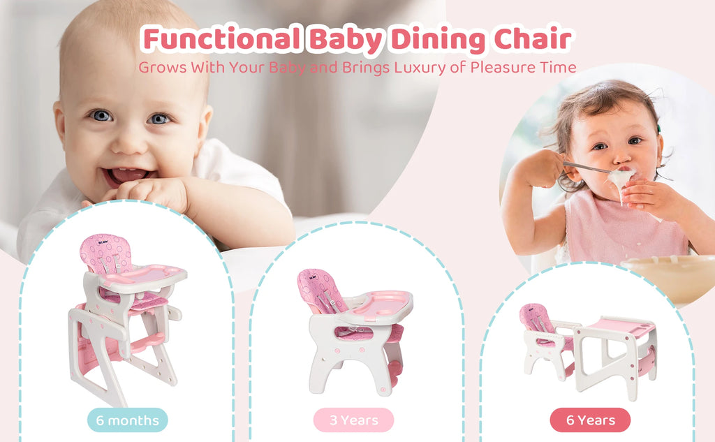 Sejoy 2-in-1 Foldable Baby High Chair with Table & Footrest – ASTM Certified Feeding Chair with Removable Double Tray, Adjustable Backrest & Washable Cushion