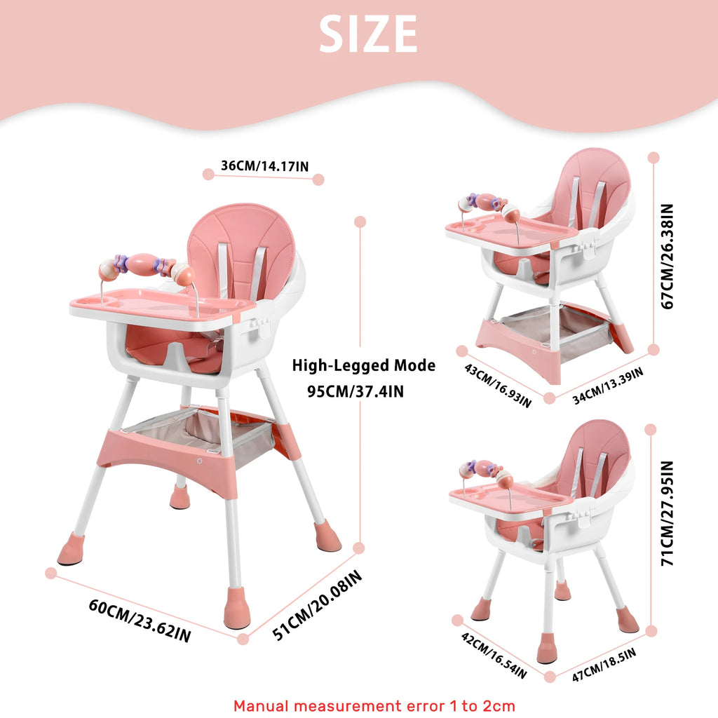 Ubravoo Convertible Baby High Chair – Portable Dining & Play Chair with Removable Double Tray and Toy Rack | Adjustable Seat & Stainless Steel Frame | Model S360