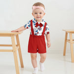 Toddler Boys 4th of July Outfit – Short Sleeve Bowtie Romper & Suspender Shorts Set – Independence Day Baby Clothes