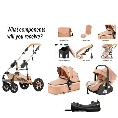 Luxury 3-in-1 Baby Stroller Travel System – Foldable Aluminum Frame with Reversible Seat, Portable Bassinet & Carrier | 0–36 Months