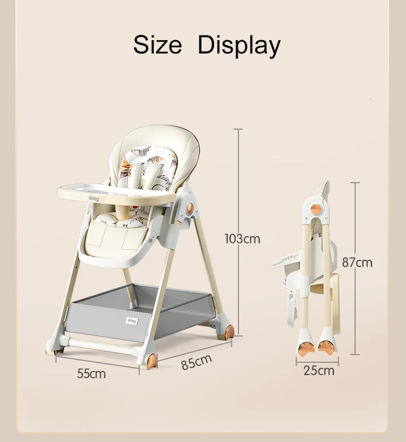 Luxury Adjustable Baby Feeding Chair – Assembly-Free High Chair with Removable Tray & Seat, EN & ASTM Certified – Metal Frame Booster Seat for Infants & Toddlers